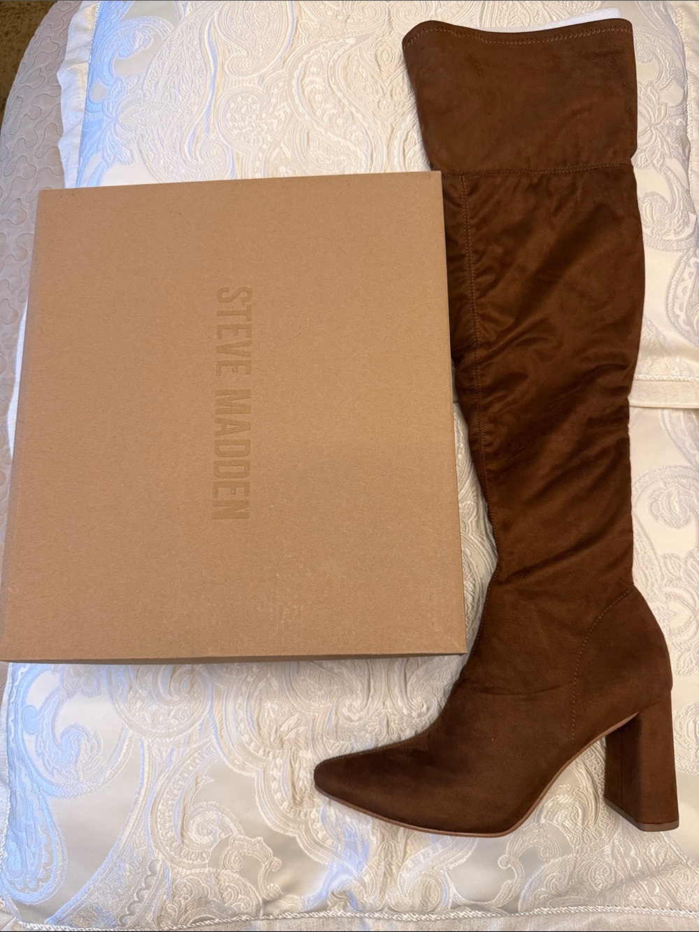 SOLD OUT Steve Madden Chestnut Suede Over-the-Knee Block Heel Boots - Picture 2 of 5